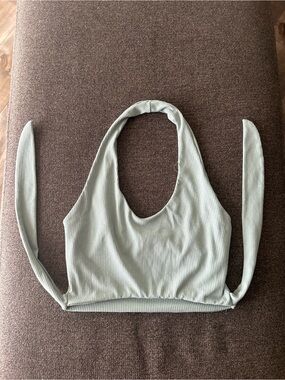 Sleeveless Ribbed Halter Crop Top - Mint Green